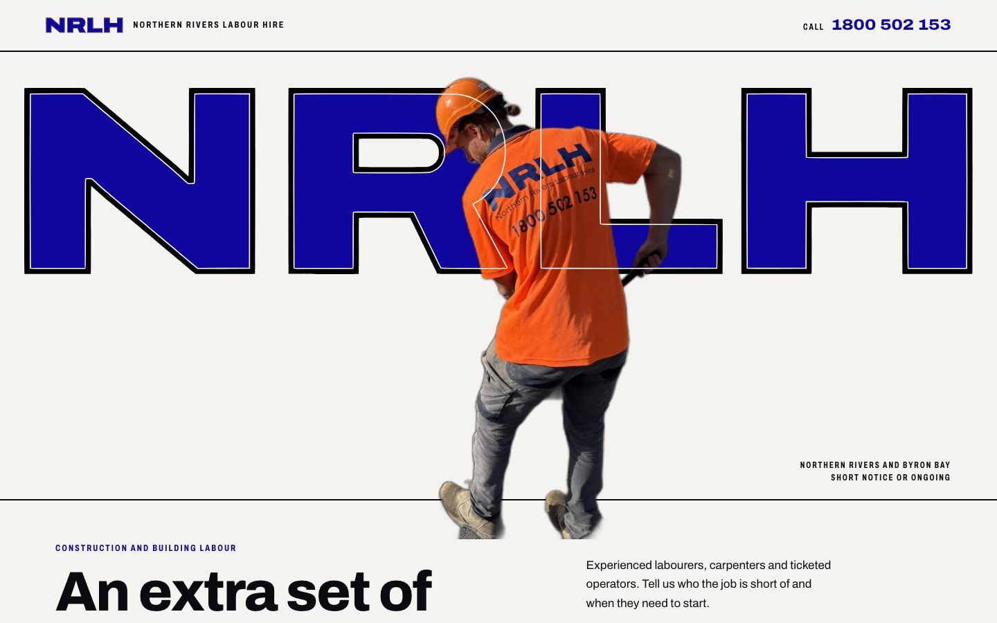 Direction C: the NRLH logo on paper behind a labourer in an orange hard hat